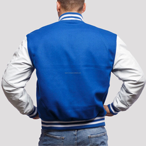 Blouson universitaire pour homme en laine avec manches en cuir, fermeture éclair, style bomber, uniforme d'équipe scolaire, patchwork - Product Image 2