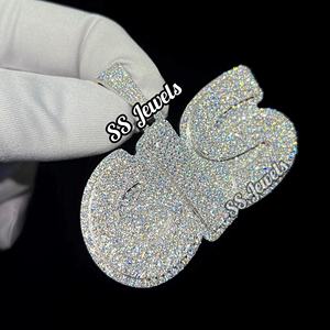 Pendentif initial avec lettre VVS Moissanite en argent sterling 925 taille brillante glacé pendentif testeur de diamant et breloque - Product Image 1