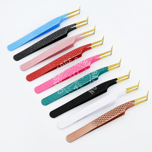 Pince à épiler classique courbée à 45 degrés pour extensions de cils, en acier inoxydable, outil de beauté pour extensions de cils, vente en gros - Product Image 6