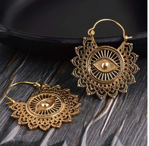 Pendientes de Aro Boho con Diseño Único de Ojo Turco, Pendientes Tribales de Latón para Mujer, Chapados en Oro de 18k, Joyería Colgante de Mandala, Venta al por Mayor/OEM/ODM - Product Image 2