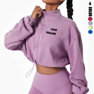 Pull à col roulé avec logo personnalisé pour femmes sweat à capuche 100% coton motif solide à manches longues fermeture éclair courte Design de mode d'hiver - Product Image 1