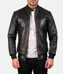 Veste en cuir d'agneau et de chèvre véritable pour homme d'hiver avec col montant et logo frontal Respirante et chauffante - Product Image 1
