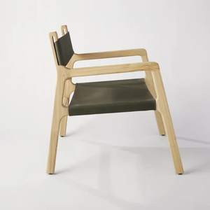 Handmade Solid Teak Wood <b>Lounge</b> <b>Chair</b> with Leather Seat and Backrest for <b>Indoor</b> and Outdoor Use in Living Room - Product Image 3
