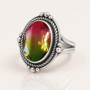 Oval Watermelon Tourmaline <b>Ring</b> 925 Sterling Silver Doublet <b>Quartz</b> Bi Color Gemstone <b>Ring</b> - Product Image 3