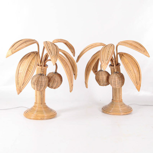 Abat-jour en rotin tressé à la main en forme de palmier, éclairage de table décoratif bohème pour chambre à coucher, salon, décoration d'intérieur naturelle - Product Image 1