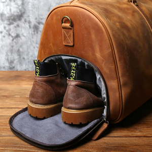Brown Leather Weekender Duffel Bag with Zipper Closure for Travel - Product Image 3