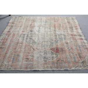 Vintage 4,9x7,4 pies Rosa Beige lana tejido plano alfombra turca patrón de retazos alfombra de sala de estar con respaldo de látex - Product Image 5