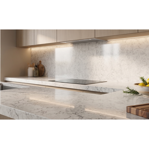 Amanos Carrara Quartz Slab Kitchen Countertop <b>Vanity</b> Top 2cm 3cm Polished Beveled Edge Cut To Size - Product Image 1