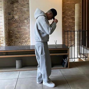 Set Tuta Personalizzata Oversize Due Pezzi in Tessuto Pesante <span class=keywords><strong>con</strong></span> Felpa Pullover <span class=keywords><strong>con</strong></span> <span class=keywords><strong>Cappuccio</strong></span> e Pantaloni Larghi a Gamba Ampia - Product Image 3