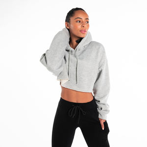 Sudadera con Capucha Corta para Mujer, Estilo Deportivo, Sin Dobladillo, Holgada, con Capucha, Color Sólido, Impresión Personalizada, Sudadera de Otoño para Mujer - Product Image 1