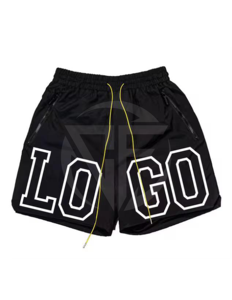 กางเกงขาสั้นผู้ชายผ้าโพลีเอสเตอร์100% ลายทางสีทึบชุดลำลองคุณภาพสูงมีกระเป๋าปิดเอวยางยืดติดโลโก้ได้ตามต้องการ - Product Image 4