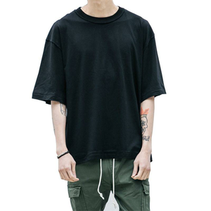 Camiseta de algodón 100% pesada personalizada para hombre, cuello redondo de gran tamaño transpirable de alta calidad con hombro caído, estilo Hip Hop - Product Image 1