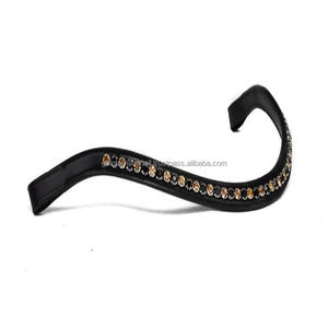 Venta al por mayor Productos Ecuestres caballo todas las formas negro Inglés cuero caballo frente banda con cristales dorados decorativos Bling cadena - Product Image 2