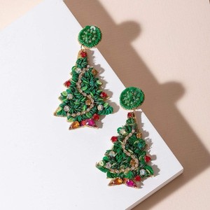 Boucles d'oreilles Huggie de sapin de Noël perlées classiques avec perles diamants étoile Topper pour les fêtes de mariage ou les cadeaux Style religieux - Product Image 1