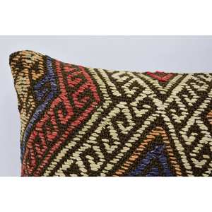 Coussin en laine multicolore Kilim 12x20 pouces Patchwork Woven Vintage Pattern Luxury Style Leaves Design for Sofa Coussin décoratif - Product Image 2