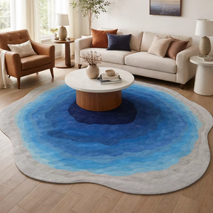 Tapis en laine moderne à poils moyens, couleur unie, tissé à la main, avec dos antidérapant lavable, pour usage domestique - Product Image 1
