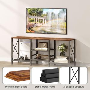 JARHETUN Soporte para TV de 55-59 Pulgadas con 3 Niveles y Estantes Abiertos, Diseño Industrial Moderno, Mueble para Sala de Estar - Product Image 5