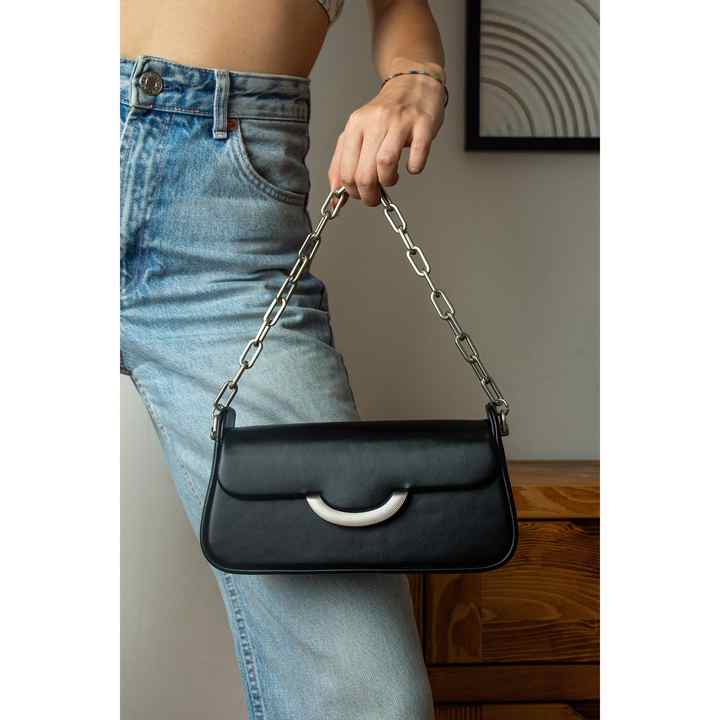 Nora Imported Leather Black Shoulder Bag