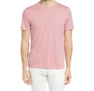 Camiseta de Manga Corta para Hombre, Cuello Redondo, Color Rosa, Corte Regular, Color Sólido, Informal, Tejido de Punto Jersey, 100% Algodón - Product Image 1