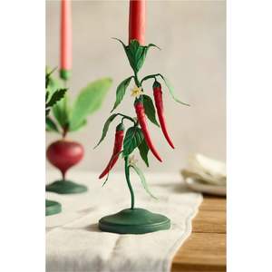 Hand-Painted Metal Taper Candle Holder Decorative Floral Candlestick for Dining Table | Rustic Farmhouse <b>Centerpiece</b> Home Decor - Product Image 1