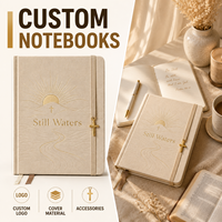 LABON Still Waters Journal de prière spirituelle, carnet chrétien à couverture rigide en lin avec motif croix soleil doré, avec onglets pour versets et breloque
