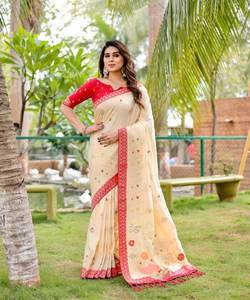 Sari elegante de gasa para mujer con diseño de impresión elegante y ropa de boda exclusiva para ocasiones especiales - Product Image 1