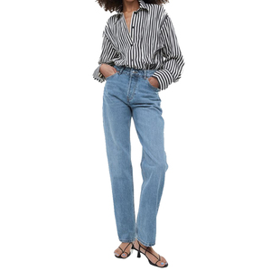 Moda High Street Women Boyfriend Fit Cotton Jeans Pantalones rectos Vintage Washed High Waisted Straight Fit Jeans para mujeres - Product Image 2