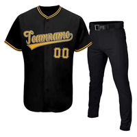 Ensemble uniforme de baseball pour hommes, 240 grammes, 100% polyester, maille, col en V, manches courtes, jersey entièrement boutonné et pantalon