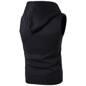 Camiseta con capucha sin mangas de algodón personalizada para hombre, chaleco deportivo con capucha y bolsillo superior para gimnasio - Product Image 3