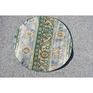 Tapis en laine patchwork bleu vert traditionnel fait à la main 2.2x2.2 pieds Rectangle conception de couloir pour vivre tapis de chevet en latex nouveaux tapis - Product Image 3