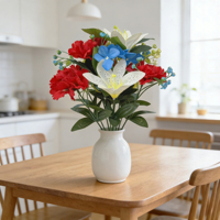 Fleurs artificielles 42,5 cm, bouquet de lys et de carnations artificielles pour la décoration de vase, arrangements floraux et de fleurs pour mariage, approvisionnement en gros