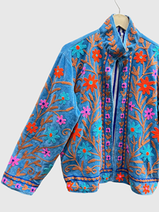 Blouson Bomber en Velours Brodé Col Mandarin Manches Longues Motif Floral Broderie à la Main Vêtement d'Automne Grande Taille Femme - Product Image 5