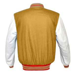 Chaqueta universitaria de béisbol Premium para hombre, cuerpo de lana de bombardero Letterman de escuela secundaria con mangas de cuero de piel de vaca - Product Image 3