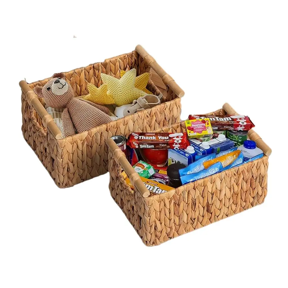 Custom Hand-Woven Storage Baskets with Handles Decorative Water Hyacinth Wicker Baskets: Ideal for Paper Towel Organization