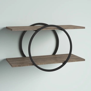 Étagère murale moderne à cadre rond avec double planche de bois Solution de rangement élégante pour la décoration du salon, de la chambre et du bureau - Product Image 5