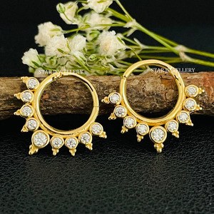 14K Solid <b>Gold</b> Bezel Set Natural Diamond Daith Clicker Fine Jewelry. - Product Image 2