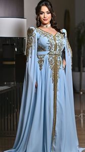 2025 @ Robe Caftan bleu ciel pour femme avec manches longues élégantes avec perles de verre en cristal embellies, Dabka, perles, travail de la pierre - Product Image 2