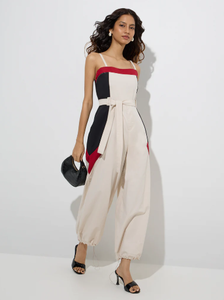 Mono Nuon blanco de mezcla de algodón con cinturón - Product Image 1