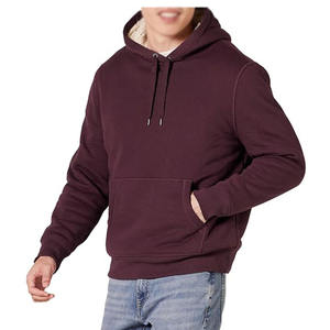 Wholesale Men's Burgundy Sherpa <b>Lined</b> <b>Hoodie</b> Heavyweight 450 GSM Fleece Pullover Custom Logo USA Bulk Order - Product Image 1