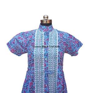 Cotton O-Neck <b>Top</b> Handmade Indian Beach Casual <b>Patchwork</b> Women's Comfort Floral Printed Summer Dress Elegant Comfy Organic - Product Image 2