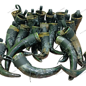 Corne à boire Viking Buffalo de 500 ml avec bordures en laiton et étuis en cuir, corne à boire naturelle en buffle, prix de gros - Product Image 3