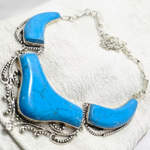 Collar de piedras preciosas turquesas grandes de alta calidad, joyería bohemia de plata esterlina para mujer, estilo clásico para compromiso - Product Image 1