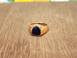 Blue Lapis Signet <b>Ring</b> 925 Sterling <b>Silver</b> Tringle 10mm Lapis Lazuli Gemstone <b>Ring</b> Yellow Gold Plated <b>Men</b> Jewelry Gift For Him - Product Image 5