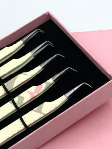 อุปกรณ์ต่อขนตาแบบปลายนาโนไฟเบอร์เคลือบผงงาช้างแบบมืออาชีพอุปกรณ์เสริมความงามติดโลโก้แบบกำหนดเองทำจากสเตนเลสสตีล - Product Image 5