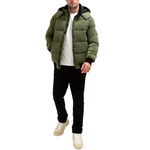 แจ็กเก็ตขนเป็ดบุนวมแบบมีซิปสีเขียวล้วนถอดออกได้ชุดสตรีทปักลายสำหรับฤดูหนาวสำหรับผู้ชาย - Product Image 2