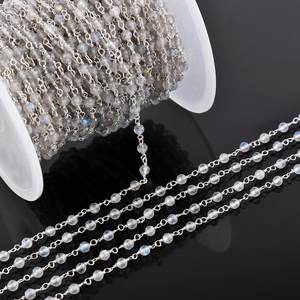 Cadena de Rosario de Plata de Ley 925 envuelta en alambre con cuentas redondas facetadas de 3mm de labradorita llamativa para fabricación de joyas por proveedor - Product Image 2