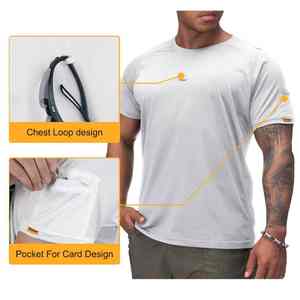 Camiseta personalizada con cuello redondo para deportes al aire libre de verano para hombre, camiseta de manga corta de poliéster 100% con patrón sólido - Product Image 3