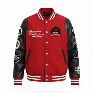 Chaqueta Universitaria de Lana de Alta Calidad de Muja Enterprises, Inspirada en el Estilo Clásico, con Cuello Alto, Teñida, con Parche de Chenilla 3D, Cierre Frontal de Cremallera, Estilo Urbano - Product Image 4