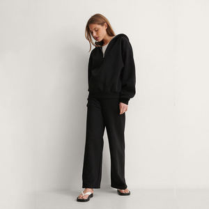 Femmes 100% coton quart fermeture éclair à capuche goutte épaule Streetwear surdimensionné femmes sweats à capuche 1/4 pull Logo personnalisé OEM vente en gros - Product Image 4