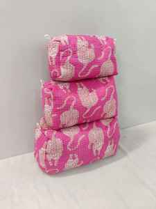 3-Piece Cotton <b>Quilted</b> Leopard Print <b>Makeup</b> <b>Bag</b> for Organizer Set Zipper Closure Lightweight for Travel (Small/Medium/Large) - Product Image 3